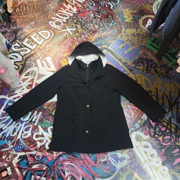 Croft & Barrow woman's large raincoat w removable hood, zipper & button closure - Picture 1 of 12